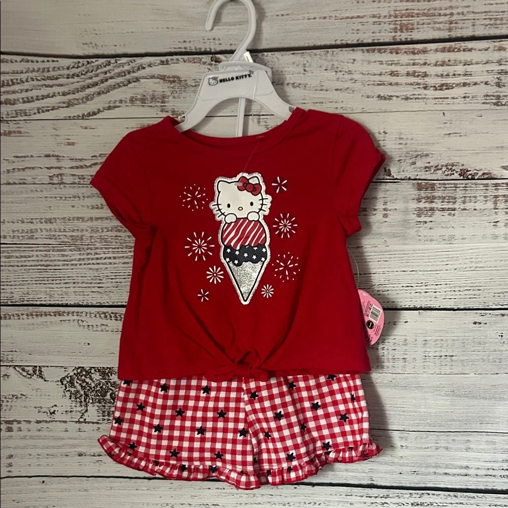 NWT Red Hello Kitty Ice Cream Top and Gingham Shorts Set size 2t